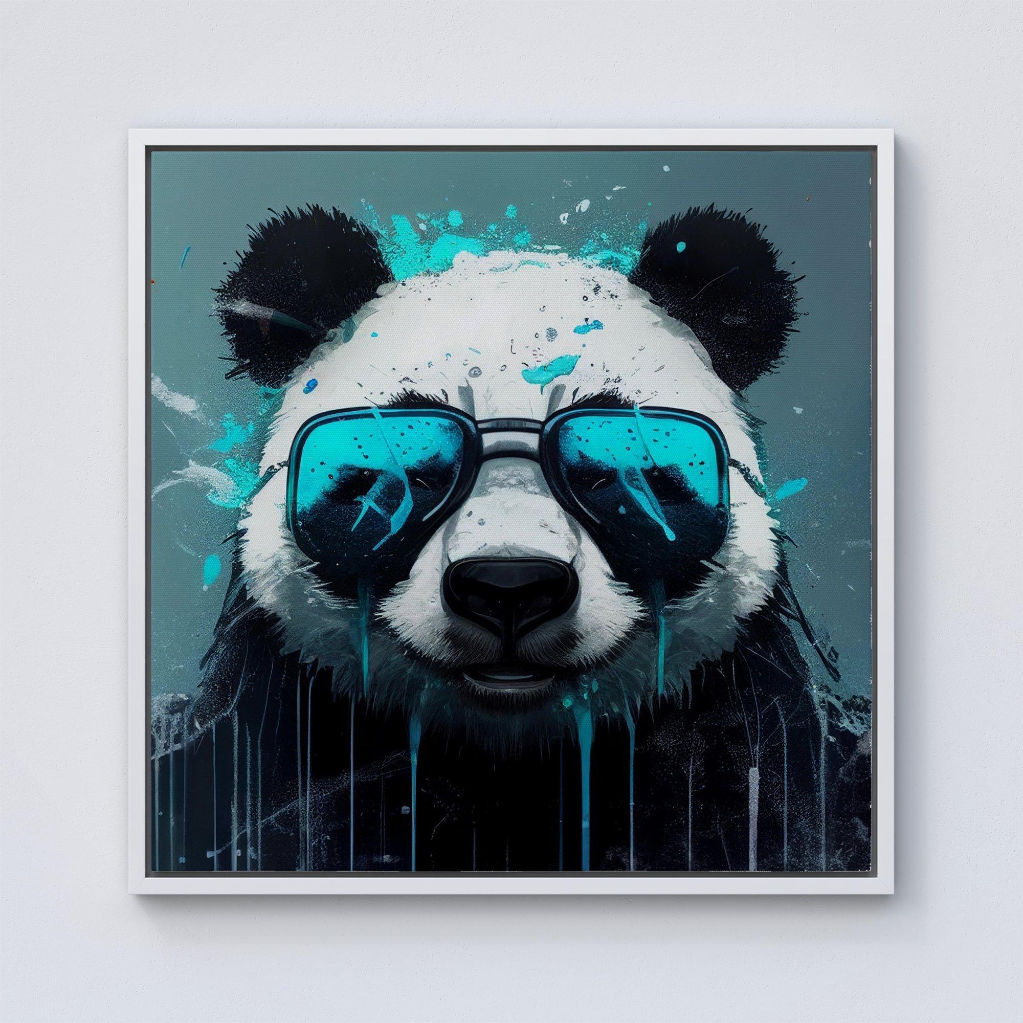 Panda With Blue Glasses Splashart Framed Canvas